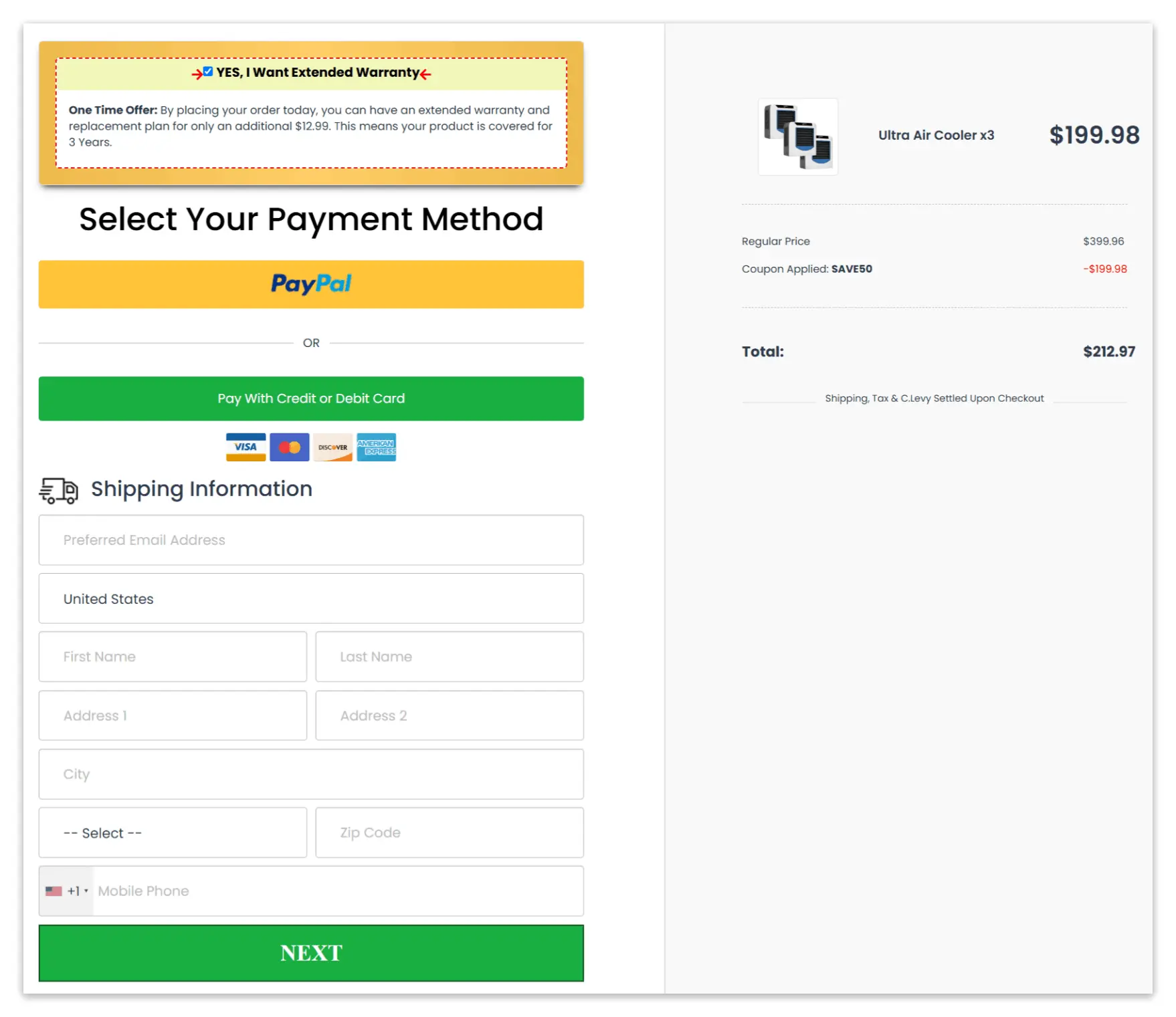 Ultra Air Cooler secure checkout page
